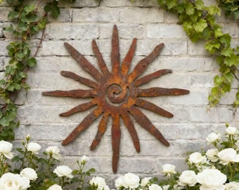 Rustic Metal Wacky Sun Sign, Rusty Metal Sun Wall Art, Unique Patio & Garden Decor, Whimsical Spiral Sun Art Wall Hanging