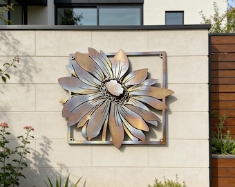 Big Flower Steel Sign, Colorful Metal Zen Art Spiritual Wall Decor, Three-dimensional Flowers, Heated Flowers Design