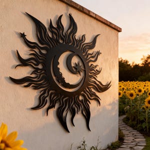 Big Metal Sun Wall Decor, Metal Moon Sign, Metal Wacky Moon Wall Art, Outside Garden Decor, Handmade Metal Moon Silhouette