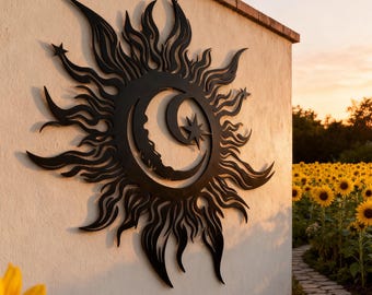 Big Metal Sun Wall Decor, Metal Moon Sign, Metal Wacky Moon Wall Art, Outside Garden Decor, Handmade Metal Moon Silhouette