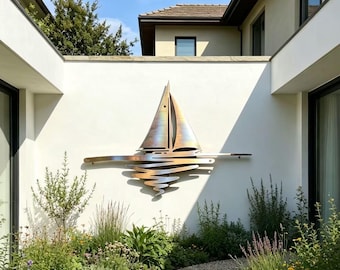 Sea Scenery Metal Design, Metal Sunrise With View Wall Decor, Heat Colored Metal Sunrise Sign, Garden Wall Art, Sailboat, Sunrise Design