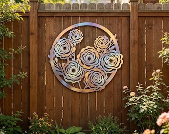 Floral Cluster Design, Blooming Flowers Steel Sign, Colorful Metal Wall Decor, Three-dimensional Flowers, Heated Flowers Design