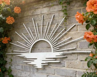 Sliver Sun Metal Wall Decor, Metal Sunrise Sign, Garden Wall Art, Handmade Yard Hanging Metal Sunrise Art, Room Decor, Home Decor