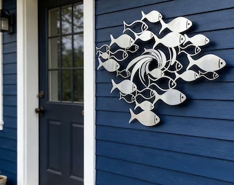 Sliver School of Fish Metal Wall Decor, Metal Fish Sign, Garden Wall Art, Handmade Yard Hanging Metal Fish Art, Room Decor, Home Decor