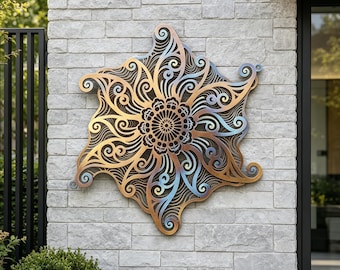 Wacky Sun Metal Wall Decor, Heat Colored Metal Sun Sign, Garden Wall Art, Handmade Yard Hanging Metal Sunrise Art, Zen Art