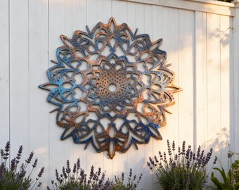 Mandala Steel Sign, Colorful Metal Zen Art Spiritual Wall Decor, Sacred Geometry Garden Decor, Hanging It Outside on the Back Fence