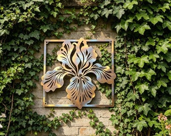 Big Iris Flower Steel Sign, Colorful Metal Zen Art Spiritual Wall Decor, Three-dimensional Flowers, Heated Flowers Design