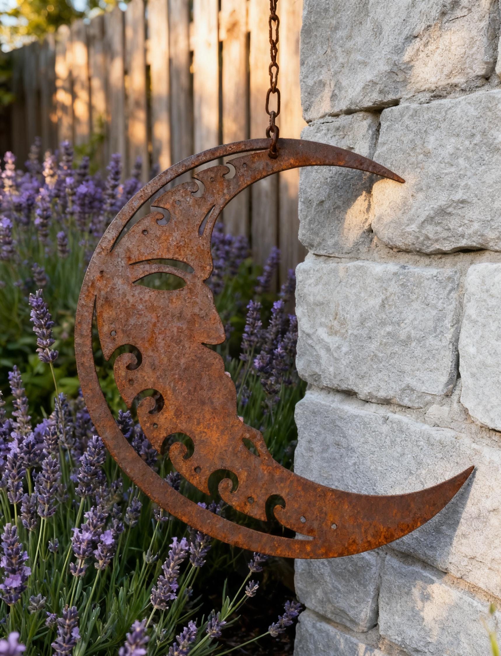 Rusty Moon Face Wall Art, Metal Moon Sign, Rust Art Yard Wall Decor ...