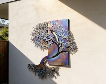 Heat Colored Big Tree Metal Wall Hanging, Metal Tree Outdoor Decor, Metal Wall Art Decor, Unique Garden Decor