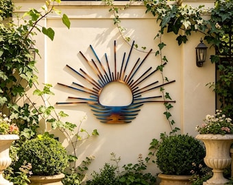 Sun Metal Wall Decor, Heat Colored Metal Sunrise Sign, Garden Wall Art, Handmade Yard Hanging Metal Sunrise Art, Room Decor, Home Decor