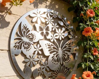 Shining Metal Butterfly Sign, Sliver Butterfly Silhouette Wall Hanging, Outside Garden Metal Art, Butterfly Yard Metal Decor, Sliver Decor