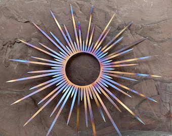 Sun Sign Metal Wall Decor, Heat Colored Metal Sunrise Sign, Garden Wall Art, Handmade Wall Hanging Metal Sunrise Art for Home Decor