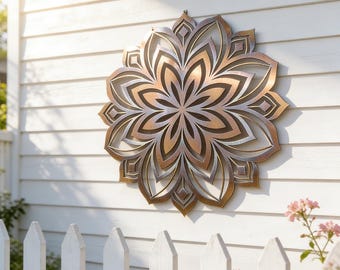 Mnadala Sign Wall Hanging, Heat Colored Metal Flowers Wall Art, Outdoor Garden Wall Decor