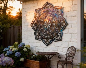 Mandala Wall Art, Heat Color Spiritual Metal Sign, Sacred Geometry Decor, Zen Art, Great Hanging Wall Art Gift, Metal Sri Yantra Decor