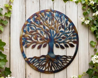 Metalen muurkunst levensboom levensboom, metalen boom silhouet muur hangend, roestvrijstalen boombord warmtebehandeling voltooid