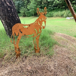 Rusty Donkey Garden Stake, Rustic Donkey Animal Metal Sign, Unique Yard Art Outdoor Garden Decoration