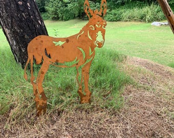 Rusty Donkey Garden Stake, Rustic Donkey Animal Metal Sign, Unique Yard Art Outdoor Garden Decoration