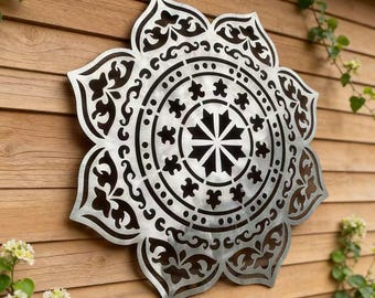 Big Silver Metallic Mandala, Unique Metal Yard Decoration, Multiple Size and Finishes Wall Decor, Unique Handmade Indoor/Outdoor Decor