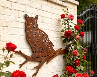 Rusty Owl Metal Wall Art, Yard Art Wall Hanging Ornament, Yard Metal Art, Owl Lover Gift, Handmade Owl Design Outside Wall Decor