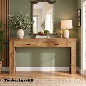63 Inch Farmhouse Console Table, Rustic Entryway Sofa Table with 2 Drawers