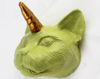 Chartreuse Cat Unicorn Wall Art