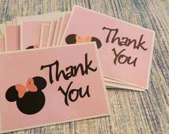 Minnie Mouse Inspired Thank You Cards w/ Envelopes- Set of 15 -  Made to Order - Blank inside