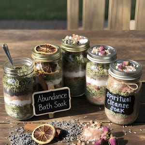 Örtbadpresentset: Ekologiskt örtspa-kit | Lyxpaket | Överflöd, Självkärlek, Lugn, Helig Förnyelse | Badkarste | Veganskt