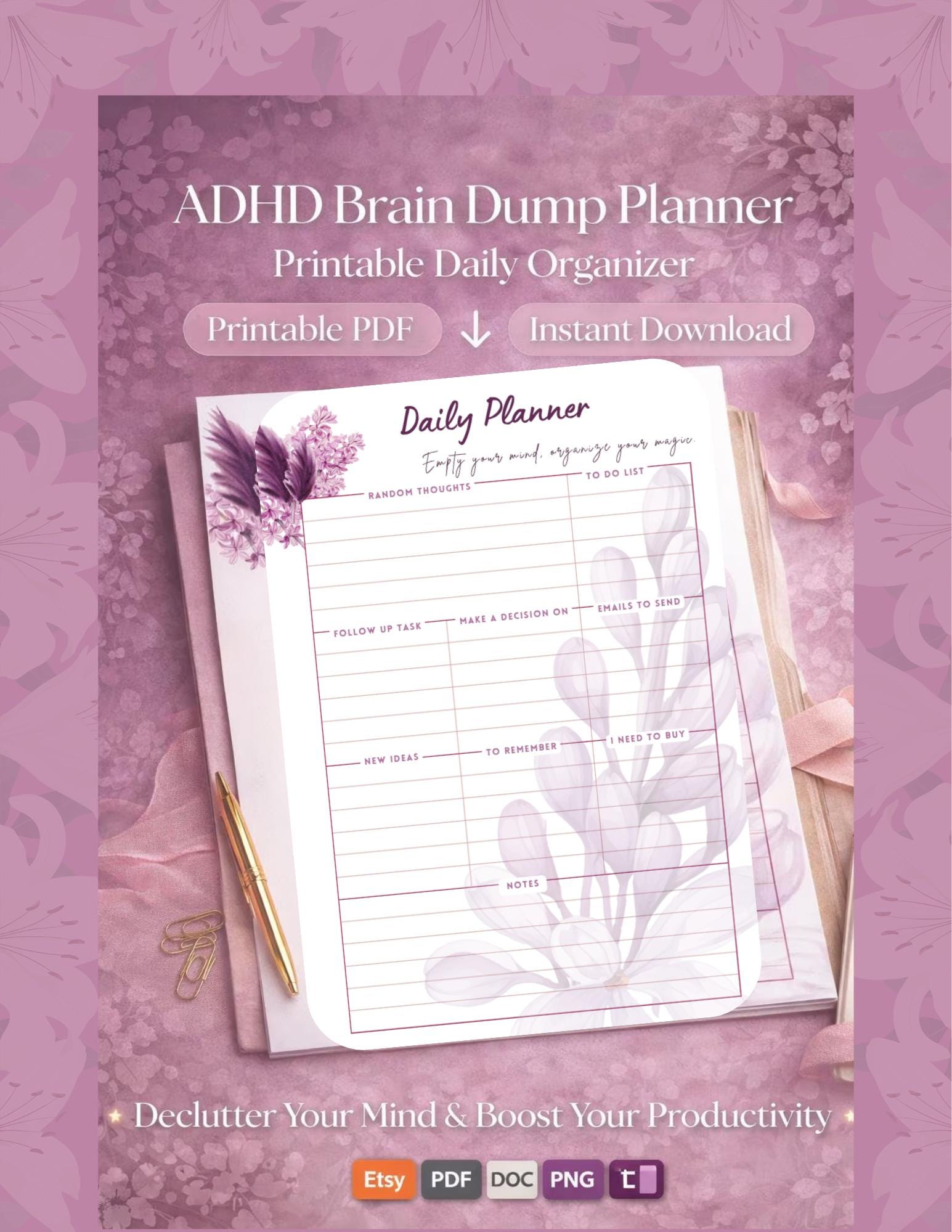 ADHD Brain Dump Planner | Printable Daily Organizer | Focus ...
