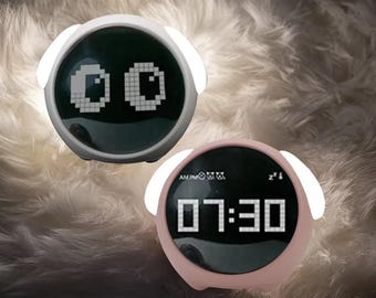 Night Light Cute Expression Alarm Clock for Kids, Voice Controlled Multifunctional Light with Thermometer, 3D Printed Desk Decor