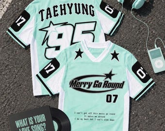 Conjunto de camiseta de fútbol Kpop para fans, concierto Bang Tan Arirang World Tour, camiseta personalizada Bangtan Taehyung Merry Go Round