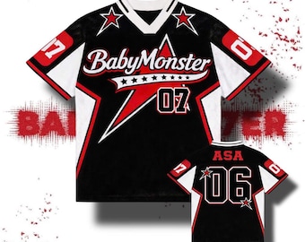 Camiseta de fútbol Babymonster, atuendo para fans del Kpop, camiseta extragrande para conciertos de la gira mundial de Baemon, camiseta personalizada con nombre y número.