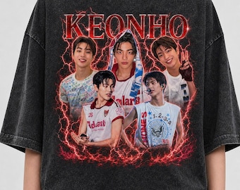 Camiseta Kpop Vintage Bootleg unisex, camiseta de manga corta con efecto lavado, camiseta de manga corta del grupo masculino Keonho para fans
