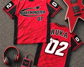 Camiseta de fútbol Babymonster para Monstiez, traje de concierto de la gira mundial de Kpop, camiseta personalizada de Baemon Ruka Asa Ahyeon Rami Rora Chiquita