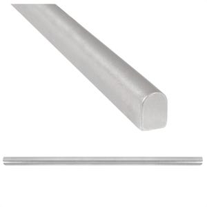 May include: A silver metal rod with a rounded end. The rod is shown at an angle and also horizontally. The metal has a matte finish. The rod appears to be a solid piece of metal.