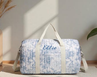 Custom Embroidered Quilted Tote Bag Olives Monogrammed Duffle Bag Floral Bridesmaid Gift Bridal Party Bag Overnight Bag with Zipper