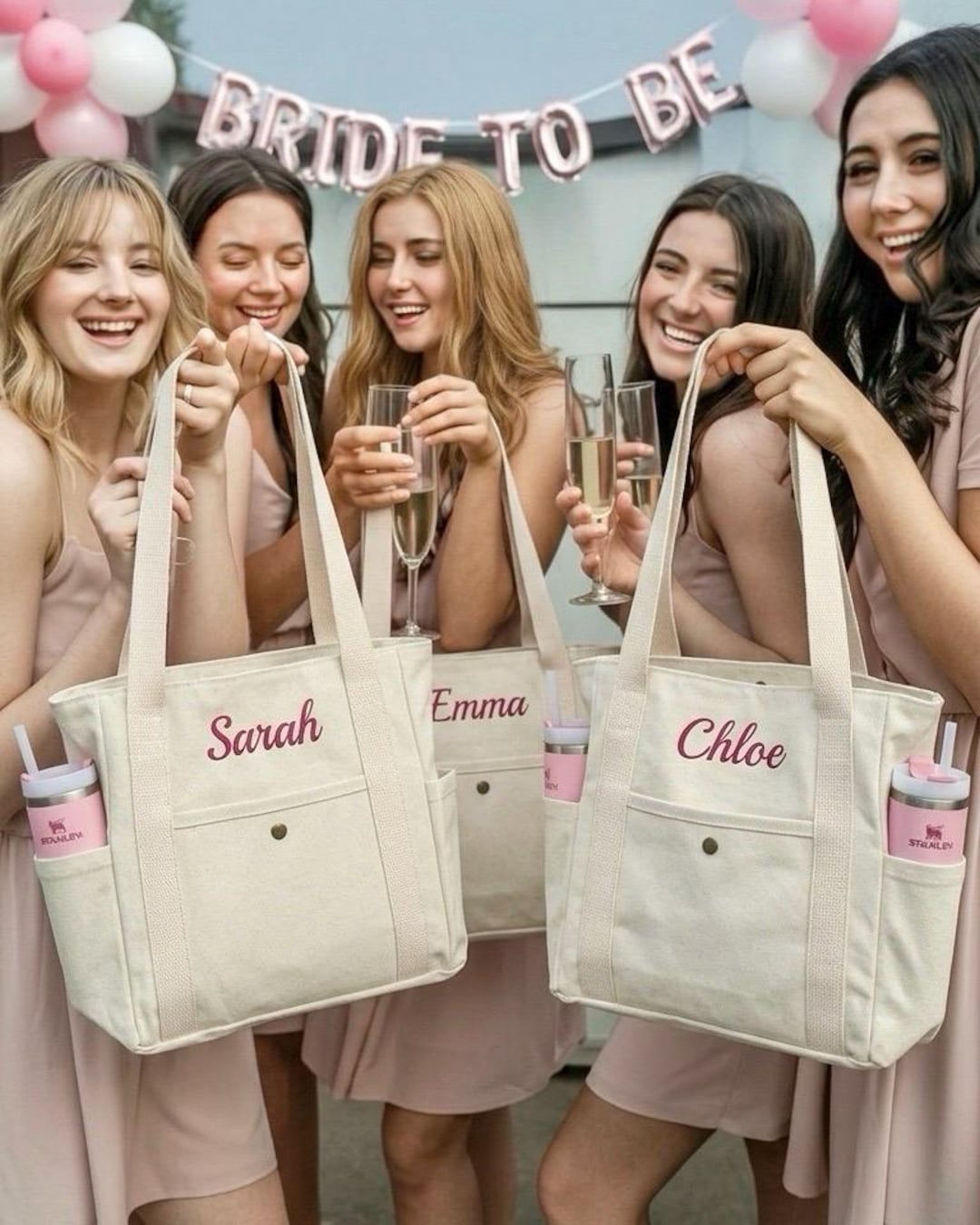 Personalized Embroidered Name Cotton Canvas Tote Bag With Side Pocket ...