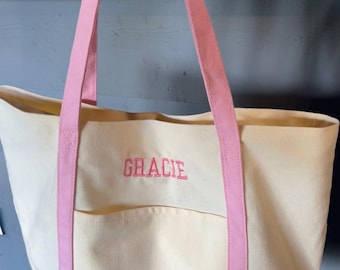 Personalized Embroidered Name Cotton Canvas Tote Bag With Zipper Front Pocket Custom Canvas Zipper Tote Bag For Bachelorette Party Gift