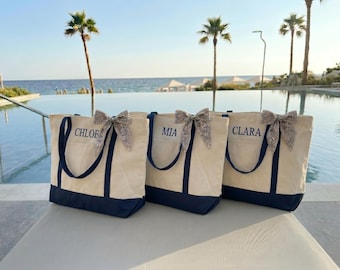 Personalized Embroidered Name Cotton Canvas Tote Bag With Zipper Front Pocket Custom Canvas Zipper Tote Bag For Bachelorette Party Gift