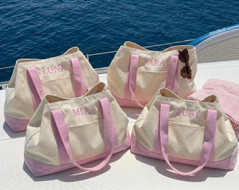 Personalized Embroidered Name Cotton Canvas Tote Bag With Zipper Front Pocket Custom Canvas Zipper Tote Bag For Bachelorette Party Gift