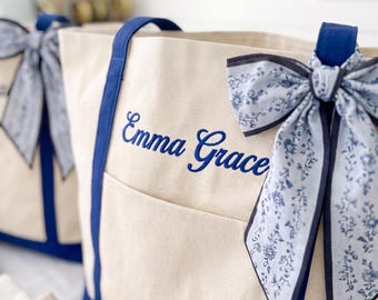 Personalized Embroidered Name Cotton Canvas Tote Bag With Zipper Front Pocket Custom Canvas Zipper Tote Bag For Bachelorette Party Gift