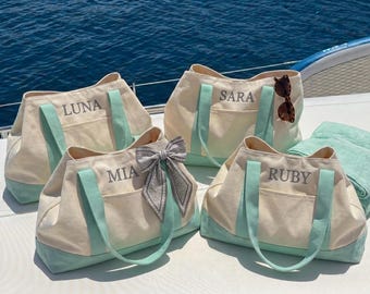 Personalized Embroidered Name Cotton Canvas Tote Bag With Zipper Front Pocket Custom Canvas Zipper Tote Bag For Bachelorette Party Gift