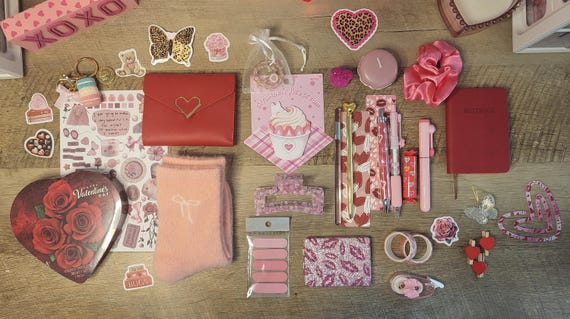 Valentine's Stationery Gift Set, Journal, Stickers, Chocolate
