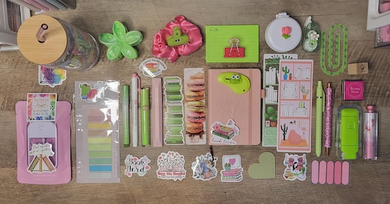Pink & Lime Green Book Lover Stationery Bundle, A6 Journal