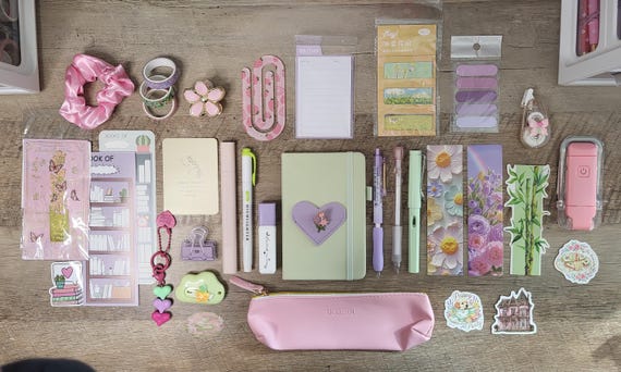 Purple, pink, and light green bookish bundles for book lovers, stationery lovers, and for those who love journaling!