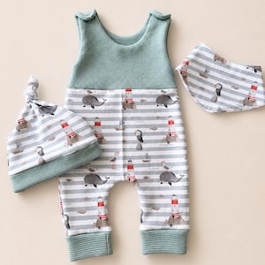 Baby Set "Kleiner Seemann" – Strampler, Mütze und Halstuch | handgemacht | maritimes Baby Outfit | Geschenk zur Geburt oder Babyshower