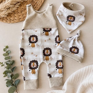 Baby Set "Kleiner Löwe" – Strampler und Knotenmütze | handgemacht | Löwenmotiv | Geschenk zur Geburt oder Babyshower