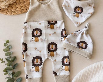 Set para bebé "Kleiner Löwe" – Strampler und Knotenmütze | hecho a mano | Lowenmotiv | Geschenk zur Geburt oder Babyshower