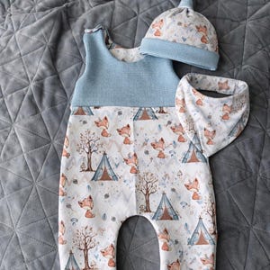 Boho Baby Set Fuchs Strampler con Knotenmütze & Halstuch – Babykleidung Waldtiere Geschenk zur Geburt hecho a mano