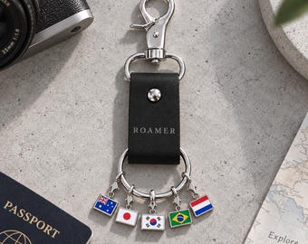 Custom Country Flag Keychain With Name, Personalized Travel Charm, Multiple Nation Flags, Luggage Accessory, Vacation Keepsake