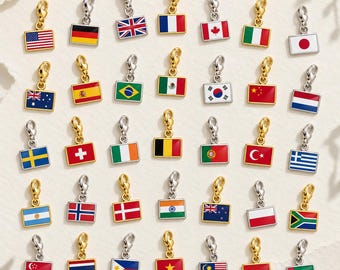 Country Flag Charms for Travel Rings, Destination Collectible, National Flag Pendant, Wander Keyring Accessory, Trip Memory Keepsake